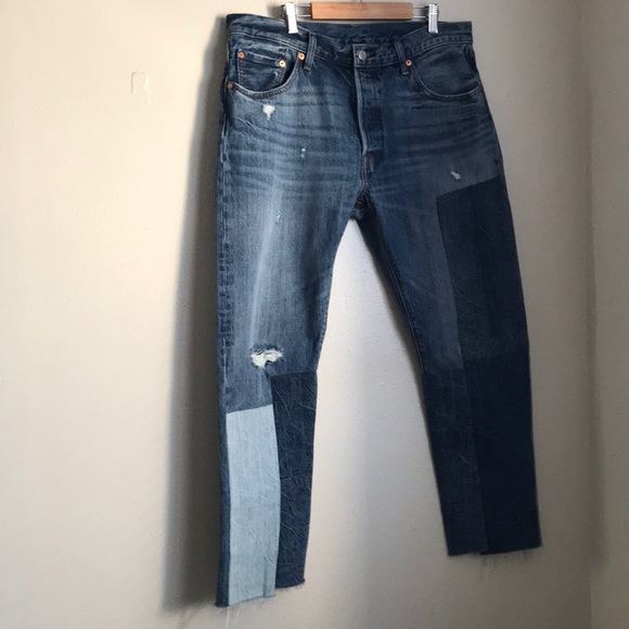 NWT Levi’s 501 Patchwork Ragged Lands Denim Jeans - Picture 4 of 8